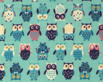 FAT QUARTER Cosmo Textile - Pygmy World - Mini Owls on Seagreen BLUE - AP1370-7C - Japanese Import