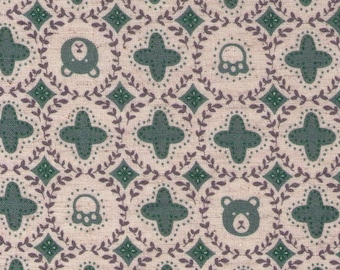 HALF Yard Cosmo - Bear Faces and Paw Prints in Sage - 01917 1A - Japanese Import