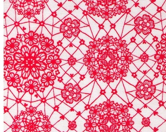 HALF YARD Yuwa - Sweet Red Lace on White 6533 F Atsuko Matsuyama - Japanese Import