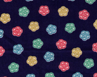 FAT QUARTER Cosmo Textile - Ume knot Traditional Print on NAVY AP1350 52E - Japanese Import - Decorative Rope Tying