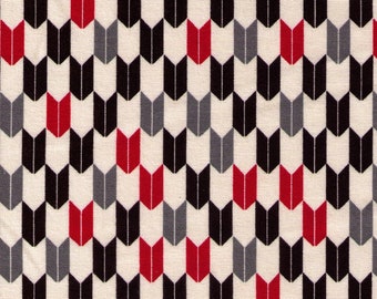 FAT QUARTER Cosmo Textile - Yabane in Black, Red, Grey on Natural AP1350 41E  - Traditional Japanese - Yagasuri Fletching Arrow