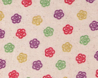 HALF YARD Cosmo Textile - Ume knot Traditional Print on NATURAL AP1350 52B - Japanese Import - Decorative Rope Tying