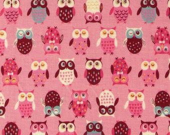 FAT QUARTER - Cosmo Textile - Pygmy World - Mini Owls on PINK - AP1370-7B - Japanese Import