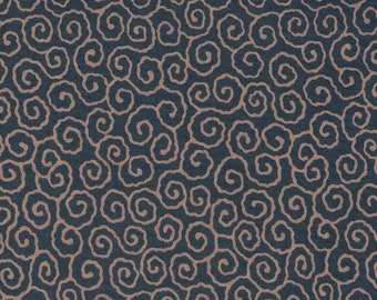 HALF YARD Arabesque on Teal Blue - 3030-3E - Traditional Japanese design - Clouds - Japanese Fabric