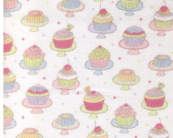 FAT QUARTER Yuwa - Mini Cupcakes on Stands on IVORY 812941-A - Polka Dots, Candy, Cookies, Strawberry, Chocolate, Lolipop - Japanese Import