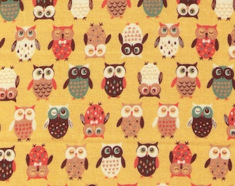 FAT QUARTER - Cosmo Textile - Pygmy World - Mini Owls on YELLOW - AP1370-7A - Japanese Import