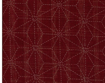 HALF YARD Asanoha Lines on Dark Red 88500-2-3 - Traditional Geometric Diamond Japanese Design - Hemp Plant Design
