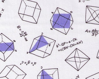 HALF YARD Sevenberry - Geometry on White - 850300-11 -  Math, Text, Words, Shapes, Numbers, Equations - Japanese Import