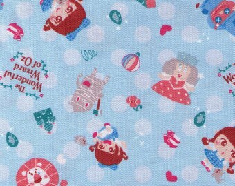 HALF YARD Kiyohara- Wizard of Oz Mix on Blue 12B -  Fairytale - Tin Man Good witch Dorthy Toto Ruby Slippers Lion Scarecrow - Japanese