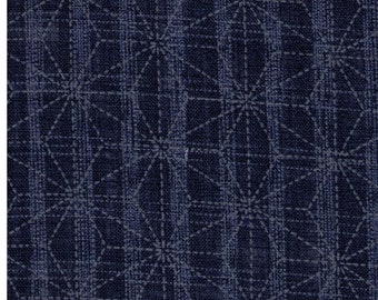 HALF YARD Asanoha Lines on Blue 88500-2-2 - Traditional Geometric Diamond Japanese Design - Hemp Plant Design