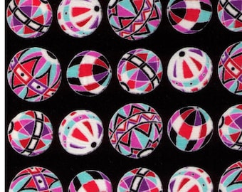 FAT QUARTER Temari Balls on Black - Quilting Cotton - Traditional Geometric Design - Embroidery on Balls - Japanese