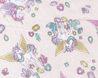 FAT QUARTER Cosmo Textile - Vanilla Pop Alacorn and Crystals CREAM - AP75409 A - Glitter Pegacorn Pegasus Unicorn Mythical Gem Diamond