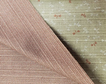 HALF YARD Beige Dragonfly and pink Same-Komon  Cotton Dobby - 88235-2-1 - 2 Sided  - Traditional Japanese Design