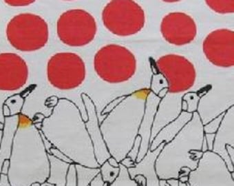 HALF YARD - Kobayashi - Penguins and Orange Polka Dots - 3406-A - Medium weight Canvas Cotton - Japanese Import