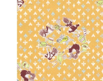 HALF YARD - Sas and Yosh - Down the Rabbit Hole on Yellow - Alice, Rabbit, Wonderland - Kokka - Cotton Sheeting