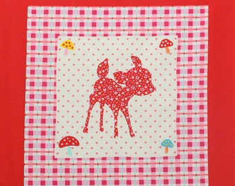One PANEL Lecien - Deer and Bunny PANEL in Red 40606-30 - Happy Rooming