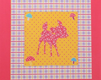 One PANEL Lecien - Deer and Bunny PANEL in Dark Pink and Purple 40606 110 - Happy Rooming
