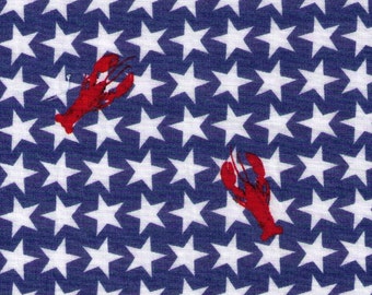 HALF YARD - Lobsters and Stars on Blue - Cotton Lawn - Japanese Import Fabric 297-620 13-D