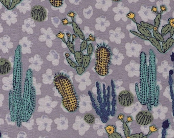 FAT QUARTER Yuwa - Cactus on GREY - Succulent, Southwestern, Cactus, Birds, Stripes, Flowers, Leaves - Imported Fabric from Japan
