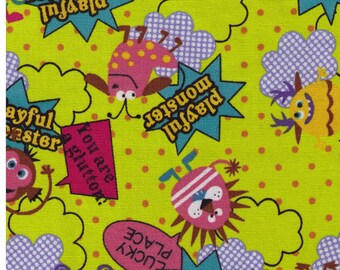 HALF Yard Kokka - Space Monster on Bright Green - Alien, Monster, Playful, Robot, Space - Japanese Import Fabric
