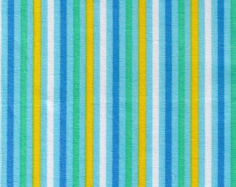 HALF YARD Precut - Cosmo Textile - Blue Multi-Color Stripes 8876-416 - Yellow, White, Dark Blue, Green  - Cotton Sheeting - Japanese