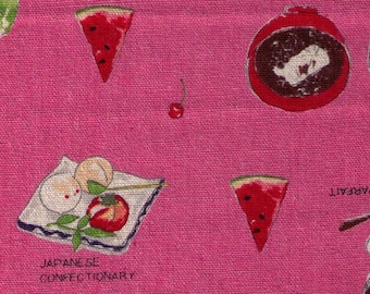 HALF YARD Lecien - Food Land - Japanese Desserts and Confections on PINK - 40906-20 - Cotton/Linen Blend - Green Tea, Watermelon, Cream