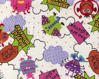 HALF Yard Kokka - Space Monster on White - Alien, Monster, Playful, Robot, Space - Japanese Import Fabric