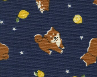 ONE YARD Precut - Kokka - Retro Animals - Shiba Inu and Lemons - Navy 41080 1C - Cotton Oxford - Dog, Lemon, Fruit