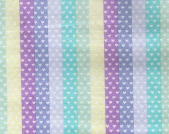 HALF YARD Kokka Pastel Pop - Tiny Heart Strips Rainbow - Blue/Purple Stripe Colorway 76040-1C - Valentine - Japanese Import