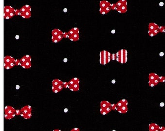 FAT QUARTER Cosmo Textile - Polka Dot and Striped Bows on BLACK - SP1801 1E - Cotton Oxford - Japanese Import