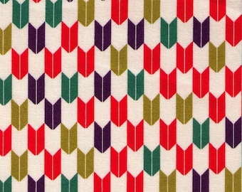 FAT QUARTER Cosmo Textile - Yabane in Red, Green, Purple on Natural AP1350 41A - Traditional Geometric Japanese - Yagasuri Fletching Arrow
