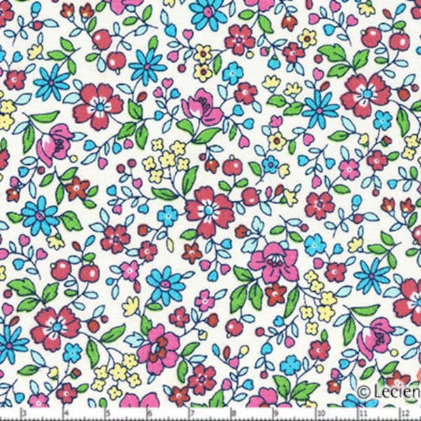 HALF YARD Lecien - Memoire a Paris 40542-20 - Brights Flowers Apples and Cherries - Floral Cotton Lawn - Japanese Import Fabric