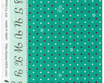 HALF YARD Kokka -  Lighthearted on Teal HFG105-6B - Flower and White Watermelon Pink Polka dots on Teal Green - Alphabet border