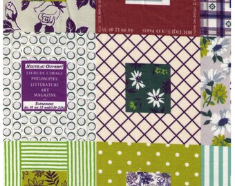 HALF YARD Yuwa - Cheater Blocks in Blue Green- LARGE Print Size 816762-B - Suzuko Koseki - Japanese - Paris Bonjour France Merci Modes Le
