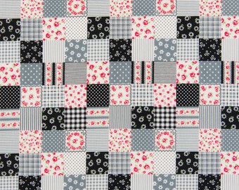 FAT QUARTER Cosmo Textile - BLACK Patchwork - Flowers, Stripes, Dots, Roses, Gingham - Mini Cheater Japanese Import