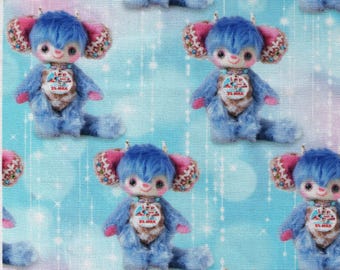 HALF YARD Kokka - Monster Lulu by Ayako Kishi - Sparkle Lulu Blue - Teddy Bears with Stars - Dragon Horns - EGXA-9100-4A12 - Japan Import