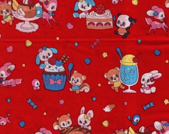 HALF YARD Kei - Marron Nagao - Sweet Paradise with Retro Deer and Woodland Animals - Red Colorway - Japanese Import - MRN-002C-F
