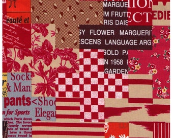 HALF YARD Yuwa - Cheater Plus Print in Red - Suzuko Koseki 829607-F - Japanese Import- Paris Bonjour France Pattern Daisy