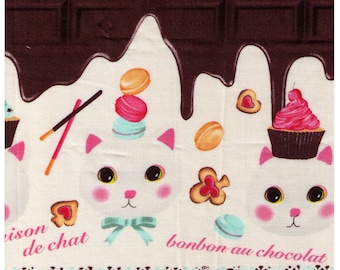 HALF YARD Project by Cotton - La Petite Maison de Chat - Bonbon au chocolat Cats - MINT Stripes - Chocolate Bar, Cupcake, Macaron,  Japan