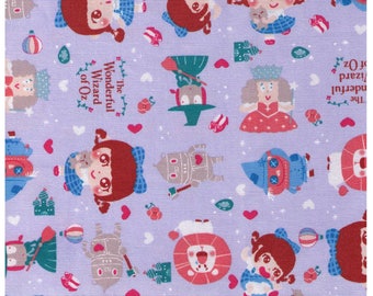 HALF YARD Kiyohara- Wizard of Oz Border Print on Violet 11V- Fairytale - Tin Man Good witch Dorthy Toto Ruby Slippers Lion Scarecrow
