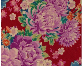 FAT QUARTER Yuwa - Sakura  Chrysanthemum Flowers on Red 829315-A - Cherry Blossom, Traditional Japanese Flowers Asanoha, Geometric - Yukata