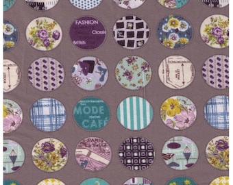 FAT QUARTER Yuwa - Mini Stitched Cheater Circle on Grey -  Suzuko Koseki 816975-C- Japanese Import Fabric - Reduced Print Size
