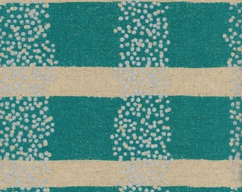 HALF YARD Kokka Echino - FIELD Aqua with Silver Metallic dots  - Jg97030-32B - Cotton Linen Canvas