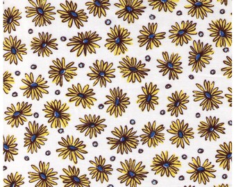 HALF YARD Yuwa - Yellow Daisies and Dots on White  - Suzuko Koseki 816899-A Japanese Import Fabric - Aqua and black