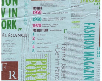 HALF YARD Yuwa - SMALL Print Size - 816972-C Fashion Magazine Newspaper Blue Print  Brown Pink Green - Suzuko Koseki - Japanese Reduced
