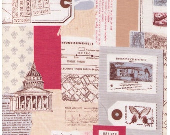 FAT QUARTER Yuwa - Luggage Tags and Scrapbook - Neutral Beige Colorway - Similar to Suzuko Koseki - Japanese Paris Bonjour France 826197