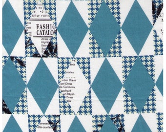 HALF YARD Yuwa - TEAL Diamond and Houndstooth Cheater - Suzuko Koseki 826278-D Harlequin, Geometric, Graphic - Japanese Import Fabric