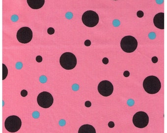 HALF YARD Yuwa - Black and Aqua DOTS on Pink - 826581-B - Suzuko Koseki - Japanese - Retro 50s Designs