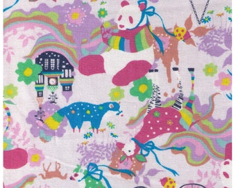 HALF YARD Kiyohara - Kayo Horaguchi - HKF-53P Light Pastels on Ivory - Panda, Castle,  Sika Deer, Ringtail, Tanuki -  Imported Japanese