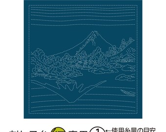 Olympus Sampler -Koshu Misaka water surface  on Navy H2097 - Sashiko Flower Fukin-Katsushika Hokusai Thirty-six Views of Tomitake